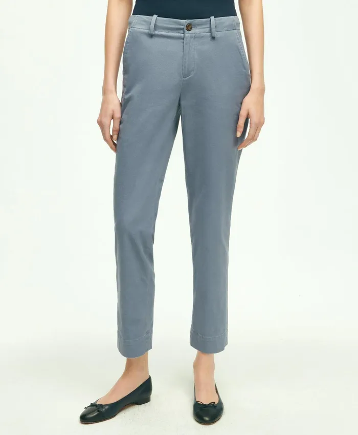 Women Garment Washed Stretch Cotton Chinos Blue Brooks Brothers Pants and Skirts