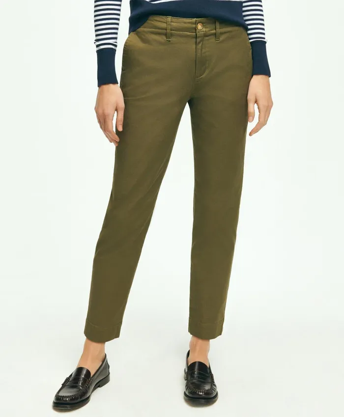 Women Garment Washed Stretch Cotton Chinos Olive Brooks Brothers Pants and Skirts
