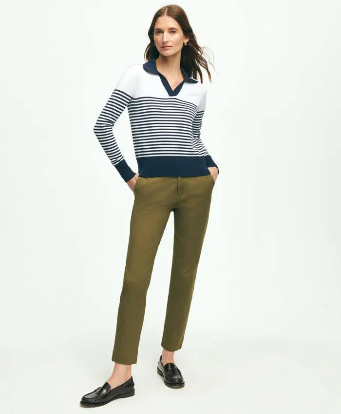 Women Garment Washed Stretch Cotton Chinos Olive Brooks Brothers Pants and Skirts