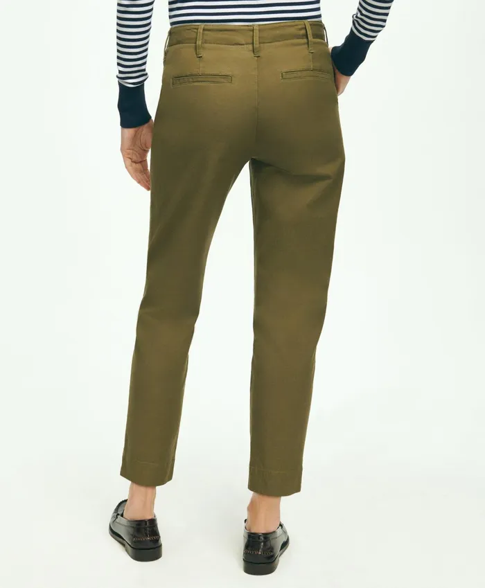 Women Garment Washed Stretch Cotton Chinos Olive Brooks Brothers Pants and Skirts