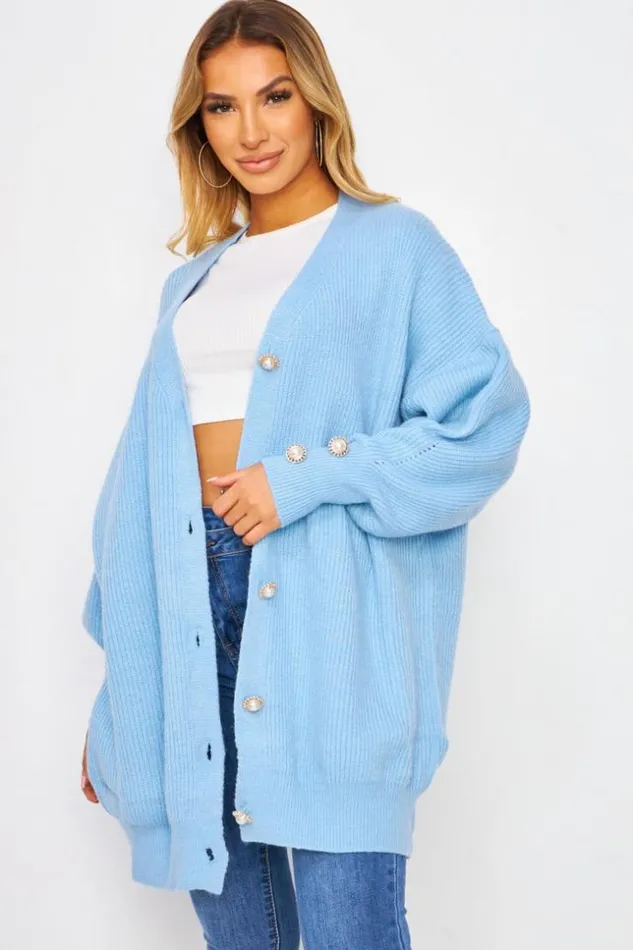 Women Gilet Bleu Avec Boutons Et Manches Ballons Blue Brentiny Paris Cardigans Women Gilet Bleu Avec Boutons Et Manches Ballons Blue Brentiny Paris Cardigans
