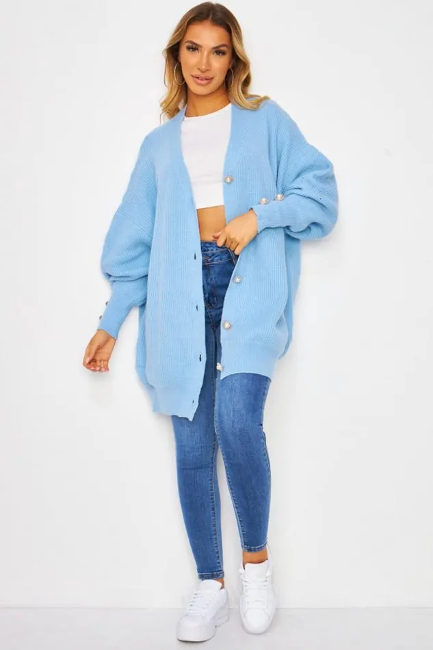 Women Gilet Bleu Avec Boutons Et Manches Ballons Blue Brentiny Paris Cardigans Women Gilet Bleu Avec Boutons Et Manches Ballons Blue Brentiny Paris Cardigans