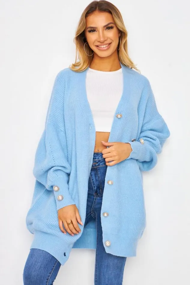 Women Gilet Bleu Avec Boutons Et Manches Ballons Blue Brentiny Paris Cardigans Women Gilet Bleu Avec Boutons Et Manches Ballons Blue Brentiny Paris Cardigans