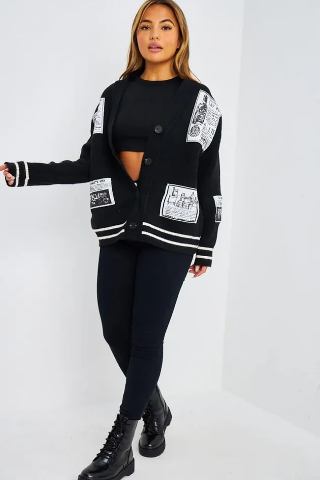 Women Gilet En Mailles Noir Patch Black Brentiny Paris Cardigans