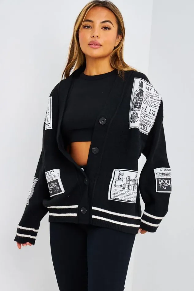 Women Gilet En Mailles Noir Patch Black Brentiny Paris Cardigans
