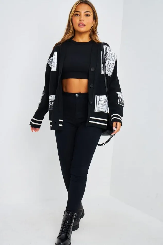 Women Gilet En Mailles Noir Patch Black Brentiny Paris Cardigans