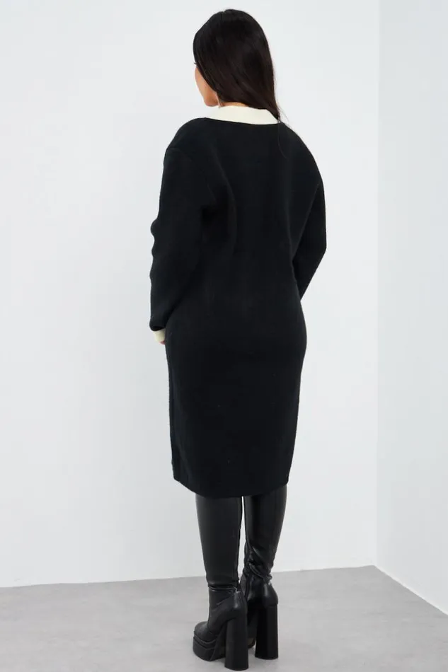 Women Gilet Long Bicolore Noircru Black Brentiny Paris White Tops