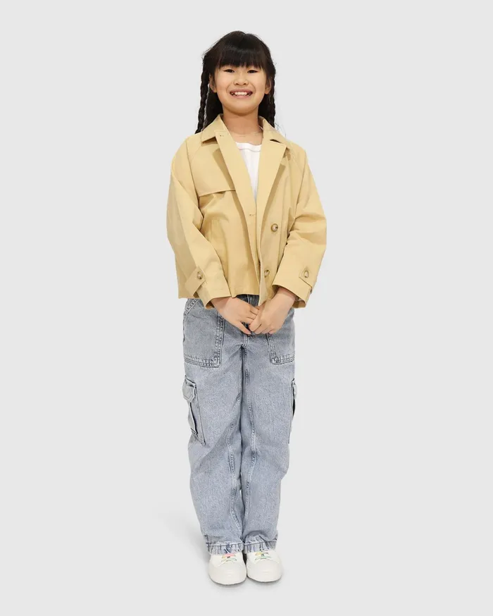 Women Girls Belle and Bloom Matilda Cropped Trench Coat 8211 Khaki
