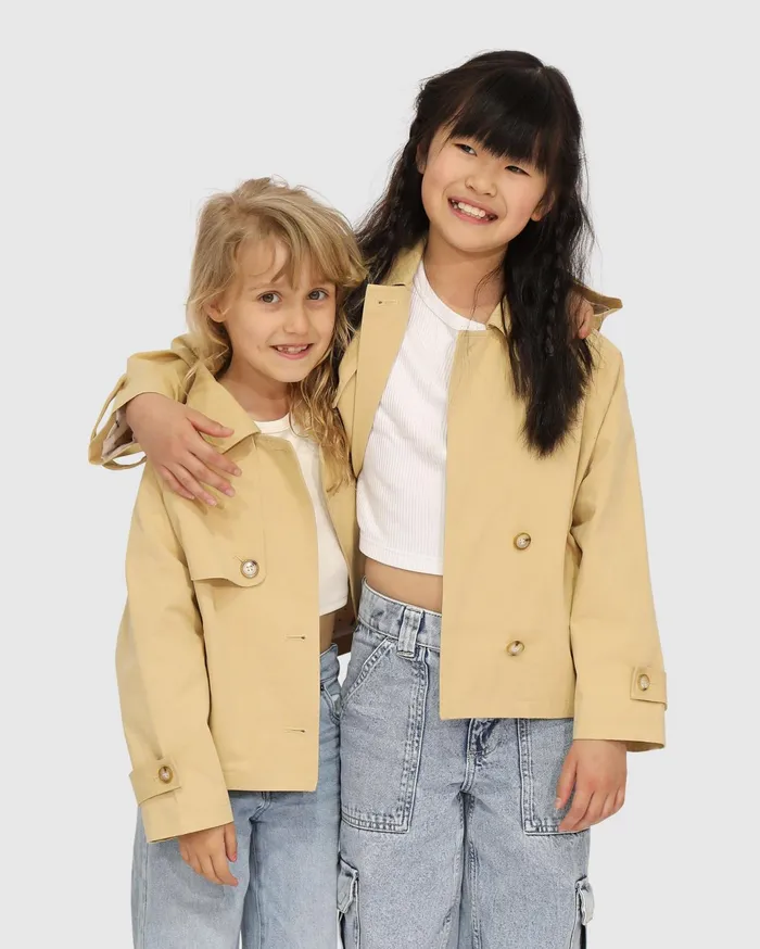 Women Girls Belle and Bloom Matilda Cropped Trench Coat 8211 Khaki