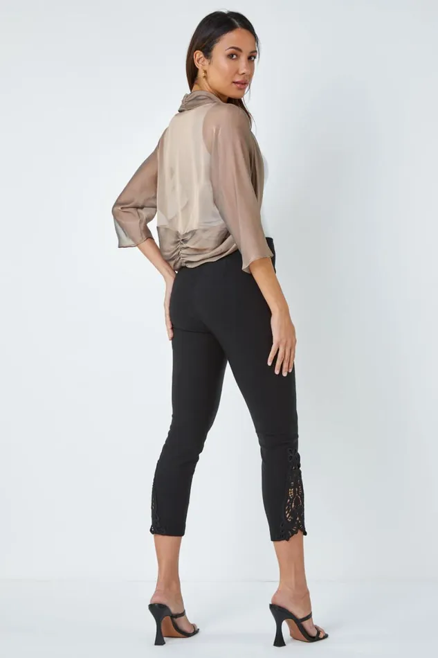 Women Gold Ruched Hem Chiffon Bolero Roman Tops