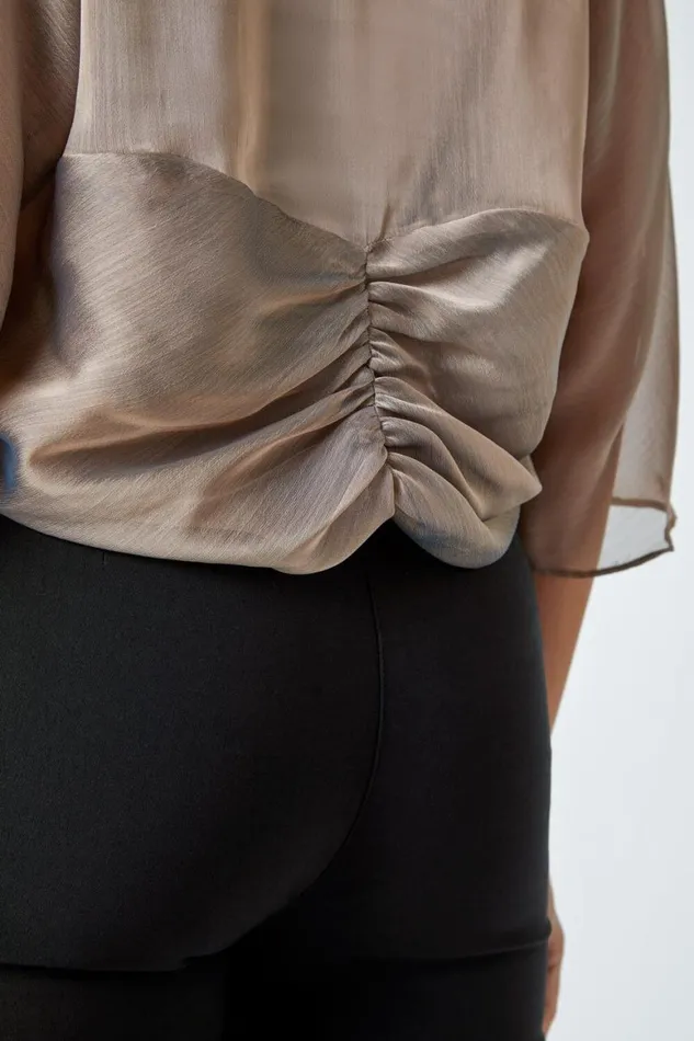 Women Gold Ruched Hem Chiffon Bolero Roman Tops