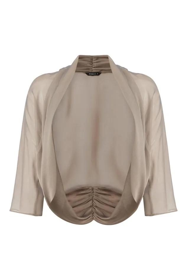 Women Gold Ruched Hem Chiffon Bolero Roman Tops