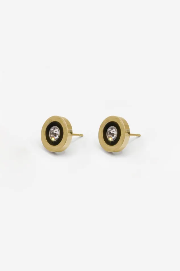 Women Gold Stainless Steel Diamante Clock Earrings Roman Jewellery