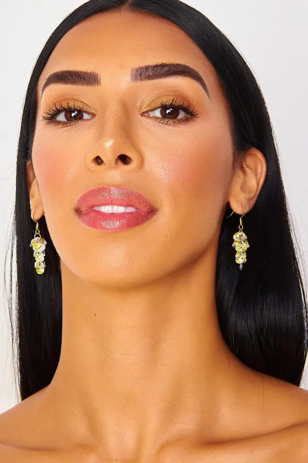 Women Golden Rhinestone Cluster Earrings Golden Brentiny Paris Earrings