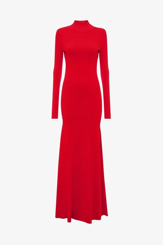 Women Gowns Victoria Beckham Polo Neck Knitted Gown In Red