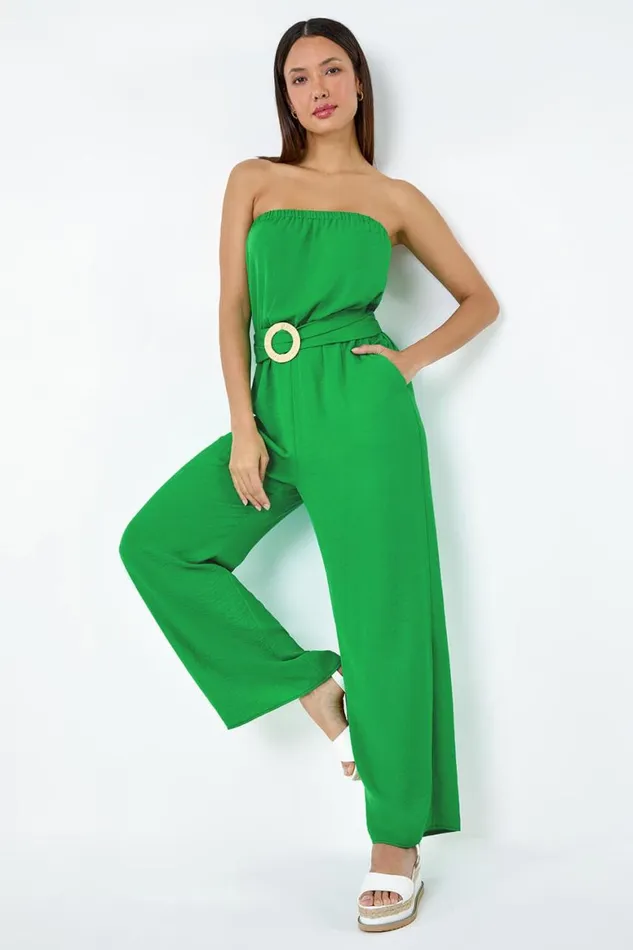 Women Green Belted Bandeau Jumpsuit Roman Dresses