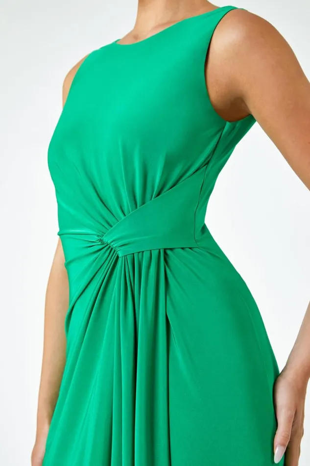 Women Green Drape Twist Stretch Ruched Maxi Dress Roman Dresses