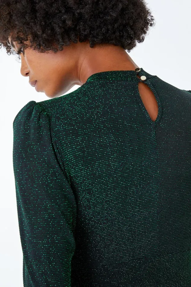 Women Green Glitter Keyhole Midi Dress Roman Dresses