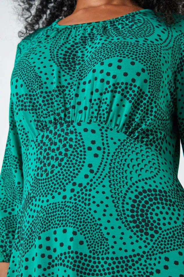 Women Green Petite Abstract Spot Stretch Midi Dress Roman Dresses