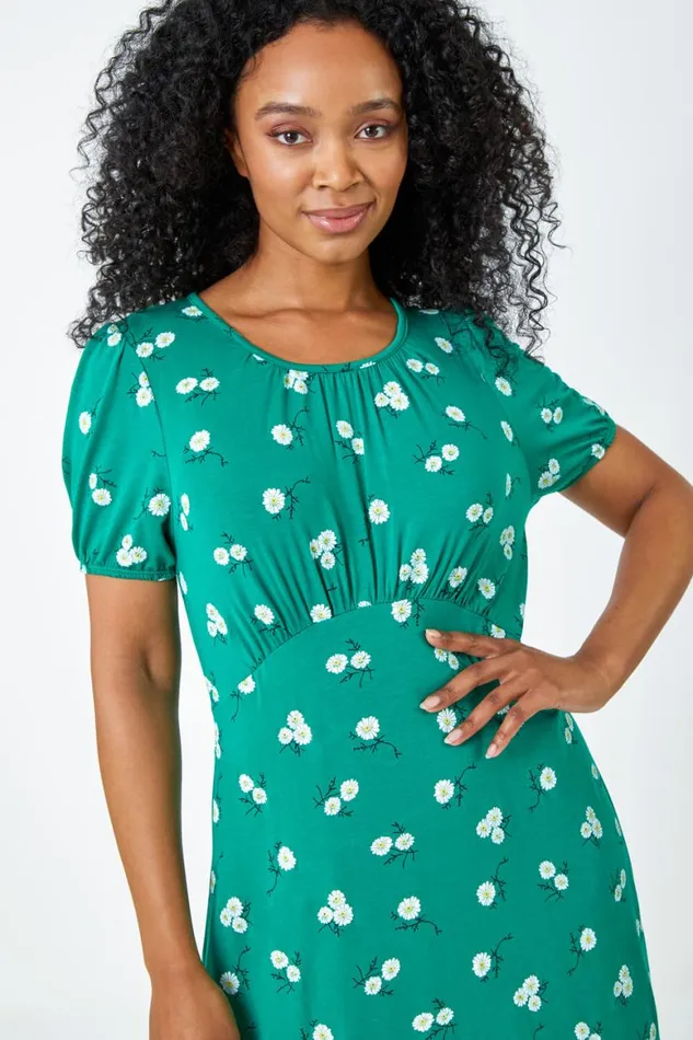 Women Green Petite Floral Print Midi Dress Roman Dresses