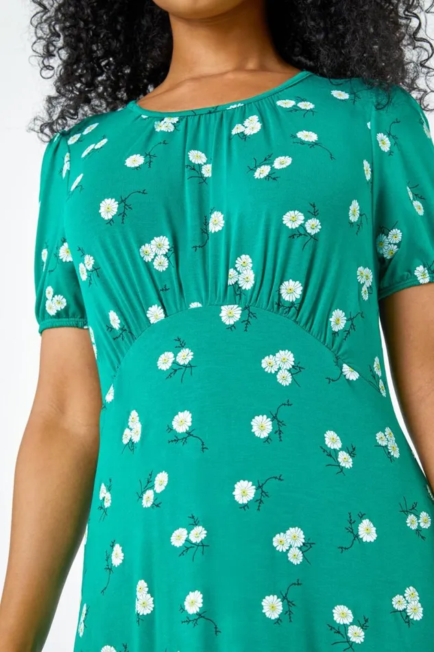 Women Green Petite Floral Print Midi Dress Roman Dresses
