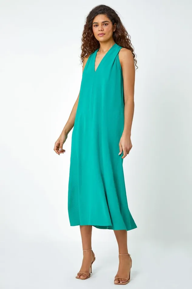 Women Green Plain Twist Detail Trapeze Maxi Dress Roman Dresses