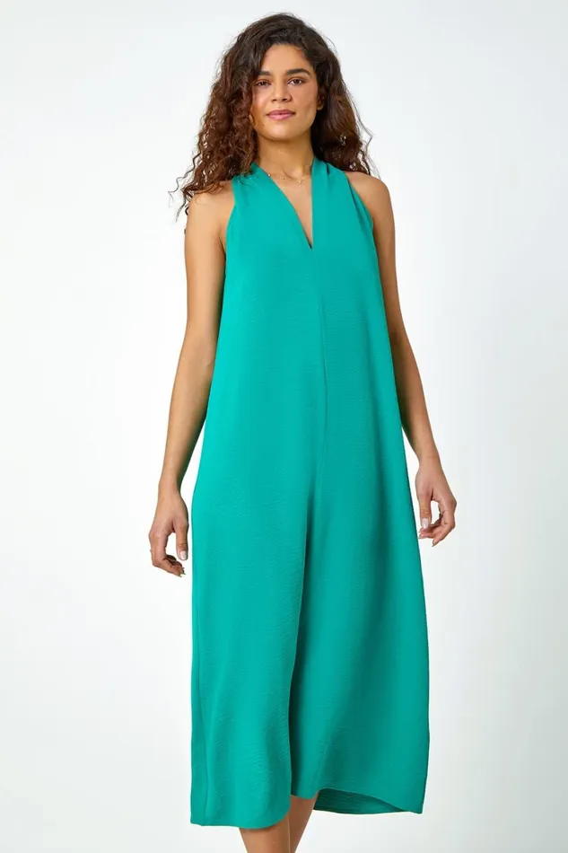 Women Green Plain Twist Detail Trapeze Maxi Dress Roman Dresses