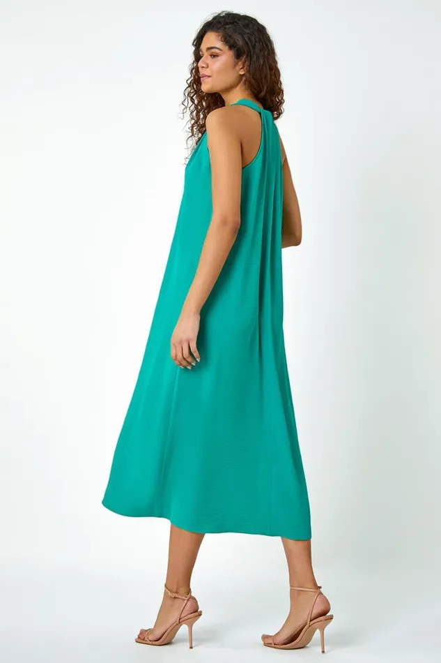 Women Green Plain Twist Detail Trapeze Maxi Dress Roman Dresses