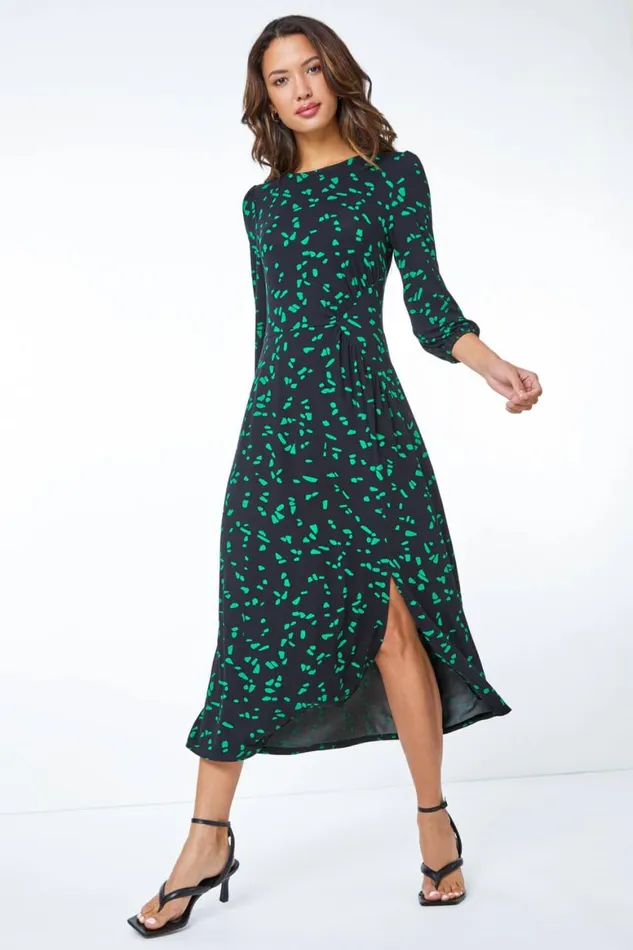 Women Green Stretch Jersey Abstract Midi Dress Roman Dresses