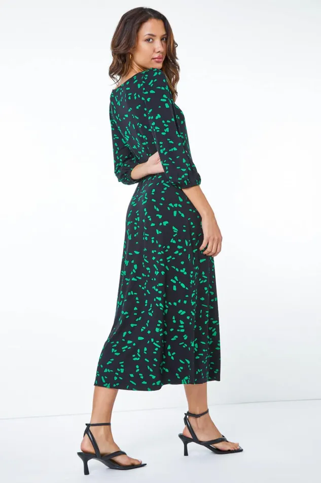 Women Green Stretch Jersey Abstract Midi Dress Roman Dresses