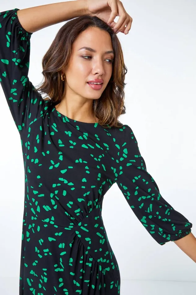 Women Green Stretch Jersey Abstract Midi Dress Roman Dresses