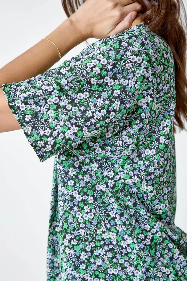 Women Green Textured Print Stretch Jersey Top Roman Tops