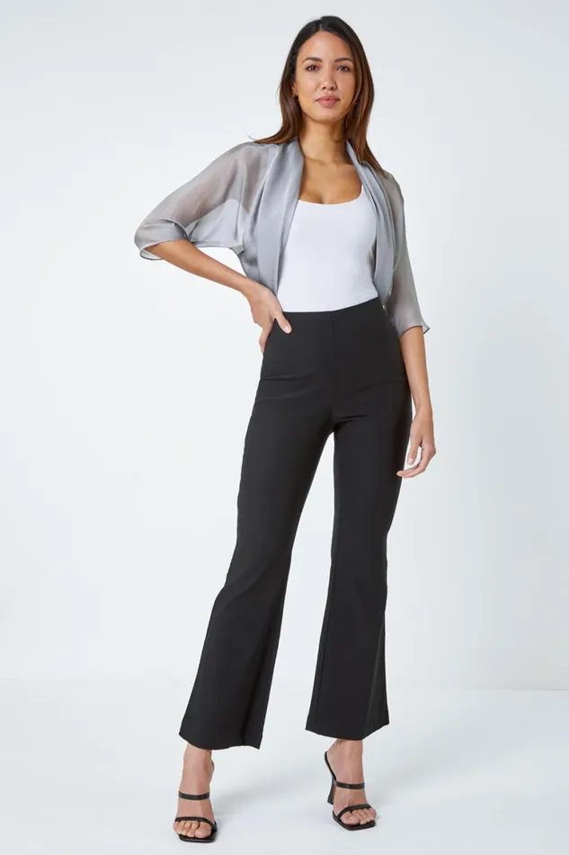 Women Grey 34 Sleeve Ruched Hem Chiffon Bolero Roman Tops
