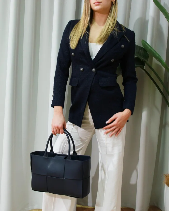 Women Handbags Belle and Bloom Long Way Home Woven Tote 8211 Navy