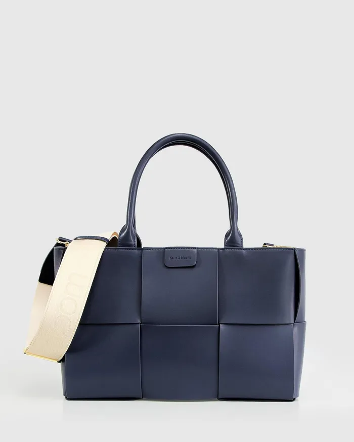 Women Handbags Belle and Bloom Long Way Home Woven Tote 8211 Navy