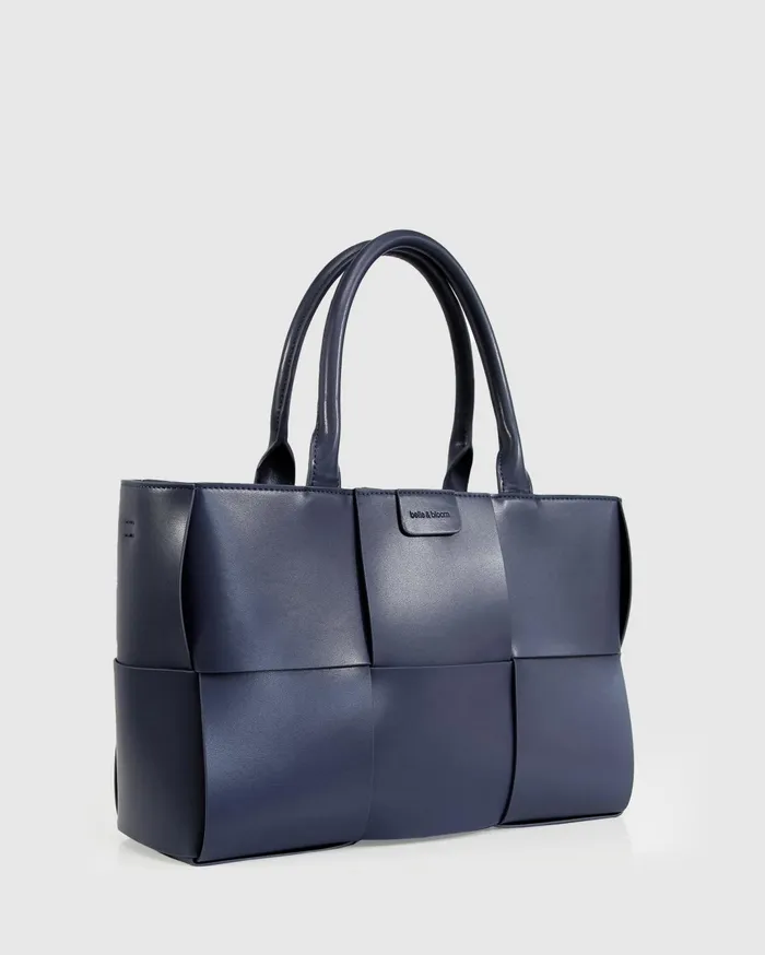 Women Handbags Belle and Bloom Long Way Home Woven Tote 8211 Navy