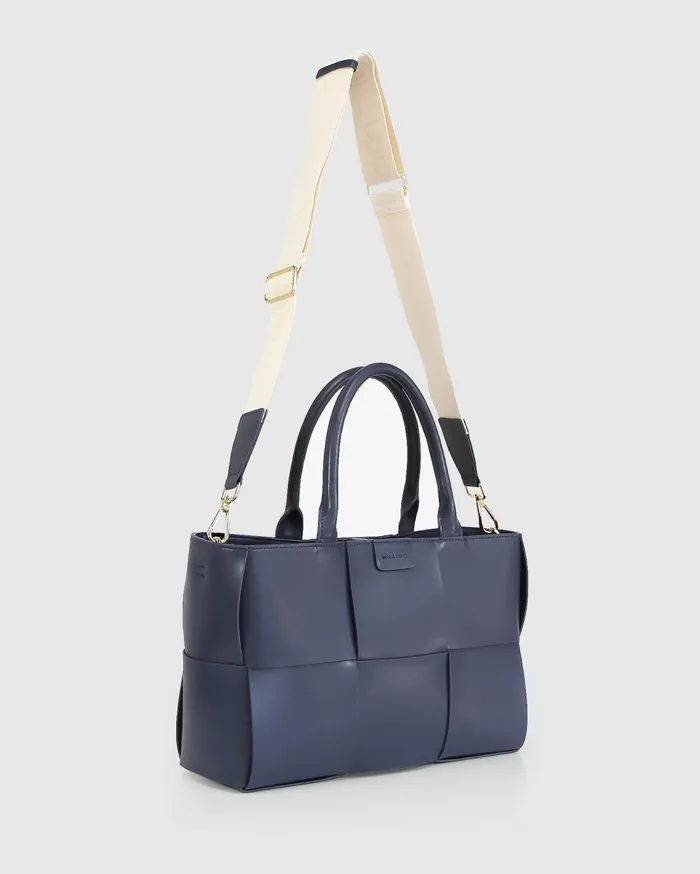 Women Handbags Belle and Bloom Long Way Home Woven Tote 8211 Navy