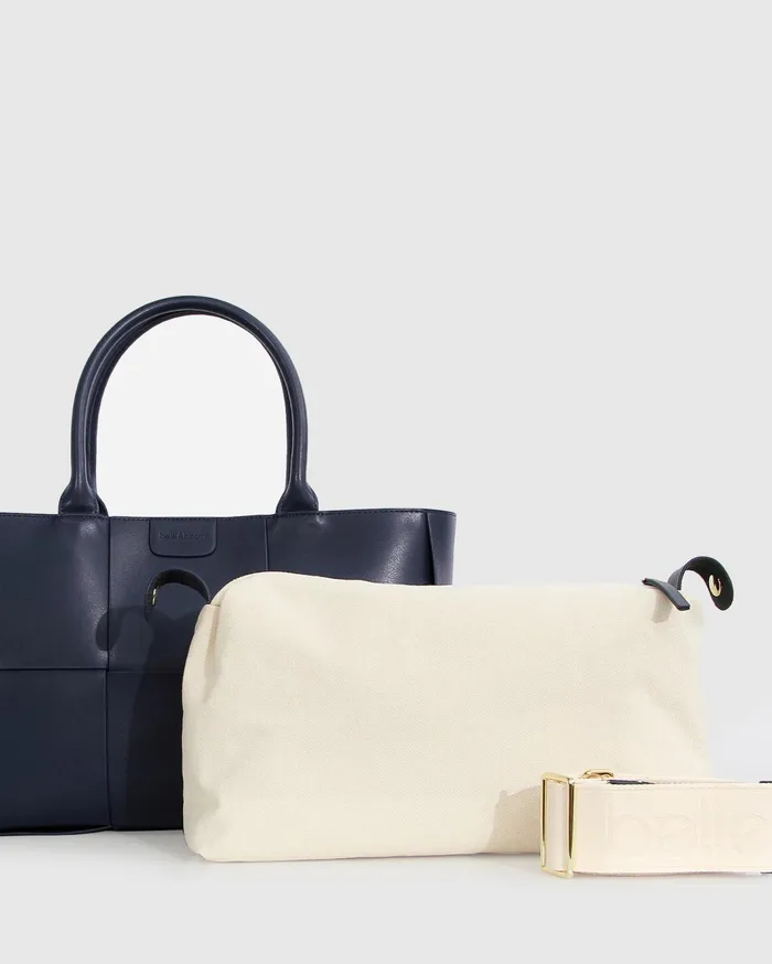 Women Handbags Belle and Bloom Long Way Home Woven Tote 8211 Navy