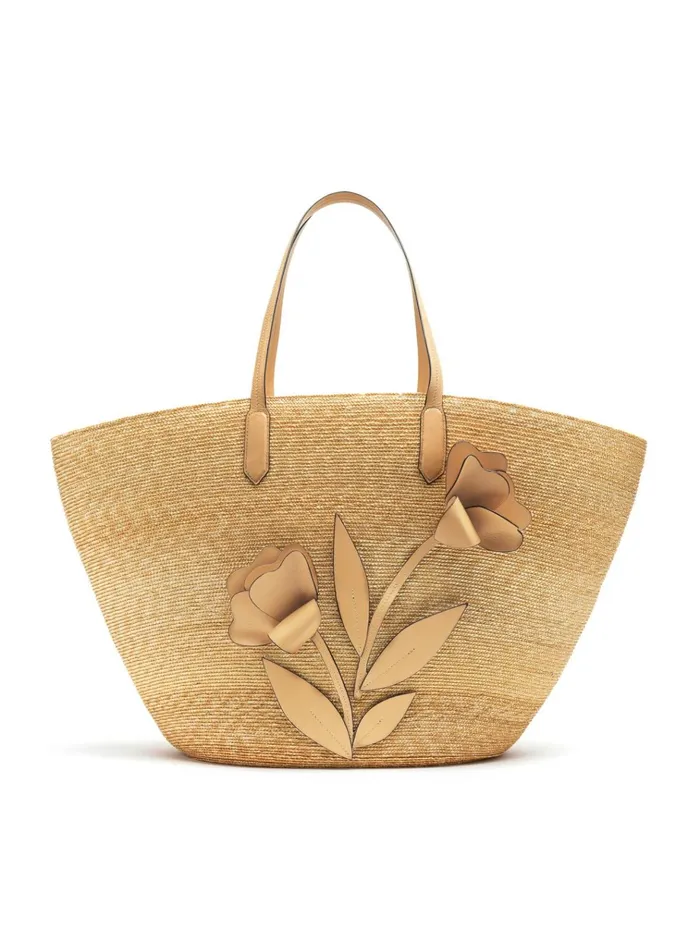 Women Handbags Oscar De La Renta Large Tulip Raffia Tote Natural