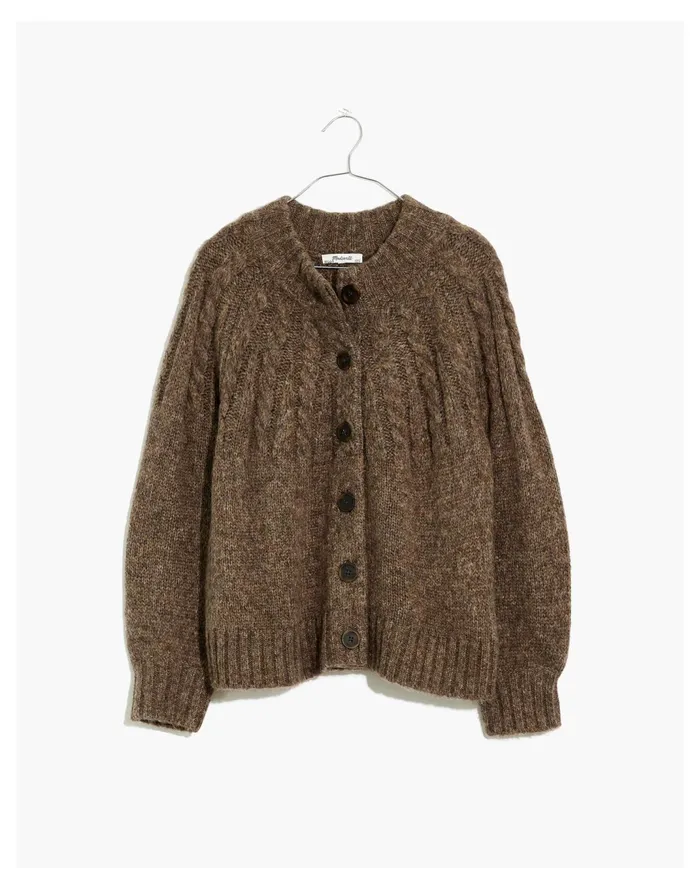 Women Harwood Cableknit Mockneck Cardigan Sweater Heather Otter Madewell Sweaters Women Harwood Cableknit Mockneck Cardigan Sweater Heather Otter Madewell Sweaters