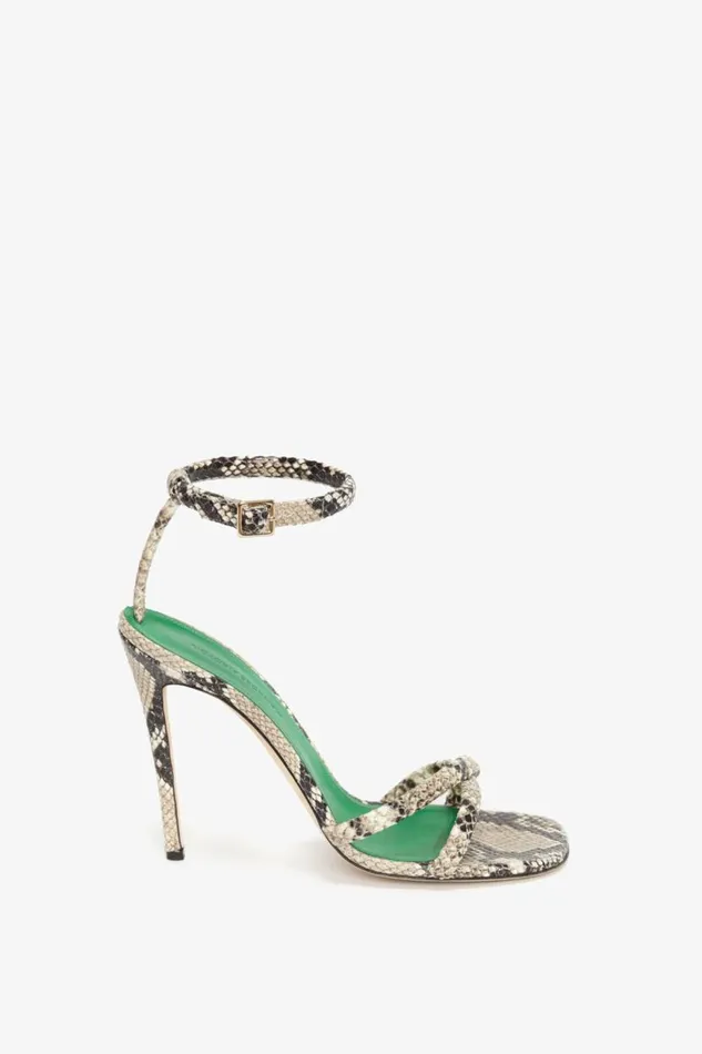 Women Heels Victoria Beckham Anne Sandal In Cream Printed Snakeskin