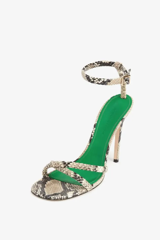 Women Heels Victoria Beckham Anne Sandal In Cream Printed Snakeskin