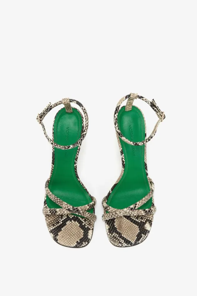 Women Heels Victoria Beckham Anne Sandal In Cream Printed Snakeskin