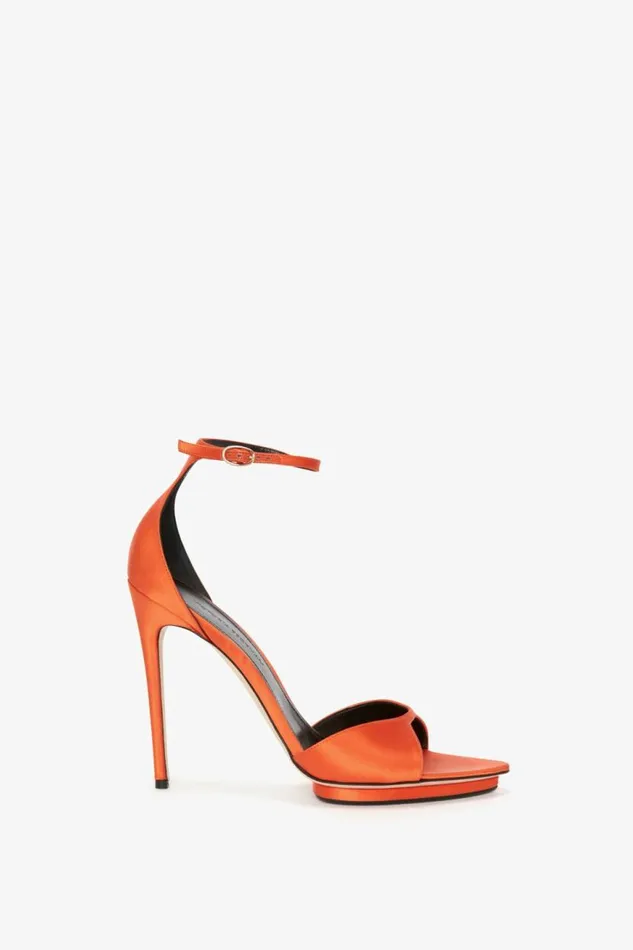 Women Heels Victoria Beckham Pointy Toe Stiletto Sandal In Orange Satin