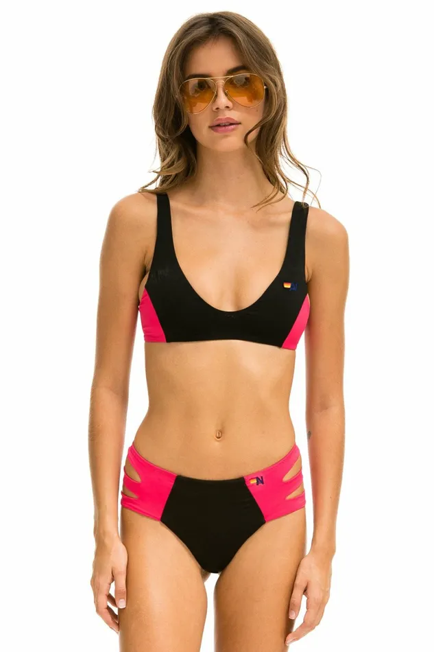 Women HIWAISTED SIDE CUT OUT COLOR BLOCK FULL COVERAGE BRIEF BIKINI BOTTOMS 8211 BLACK RED Aviator Nation Women HIWAISTED SIDE CUT OUT COLOR BLOCK FULL COVERAGE BRIEF BIKINI BOTTOMS 8211 BLACK RED Aviator Nation