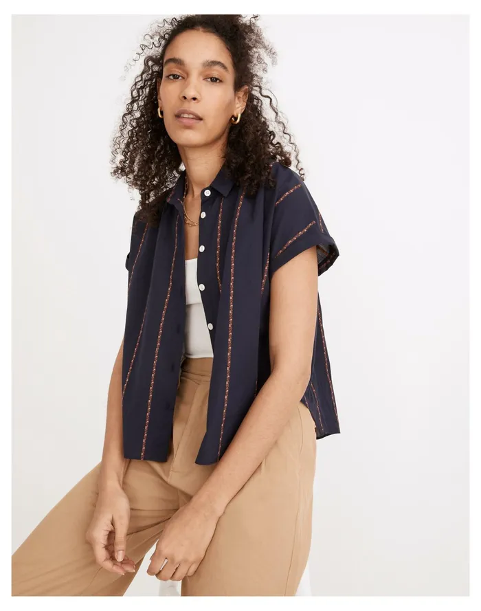 Women Hilltop Shirt In Jacquard Stripe Floral Dobby Madewell Tops and Shirts