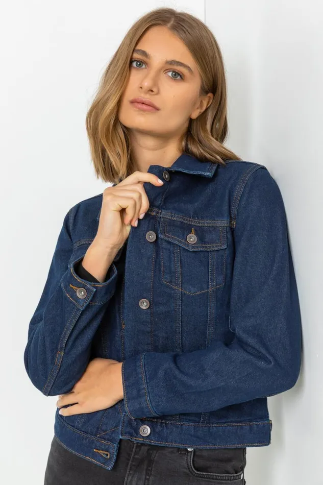 Women Indigo Classic Cotton Denim Jacket Roman Jackets