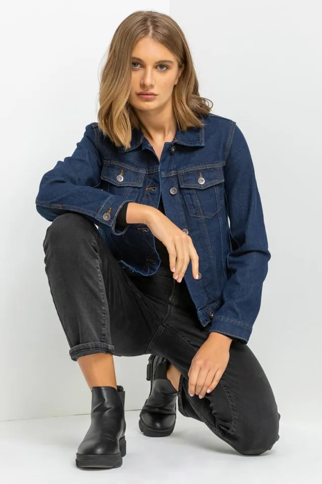 Women Indigo Classic Cotton Denim Jacket Roman Jackets