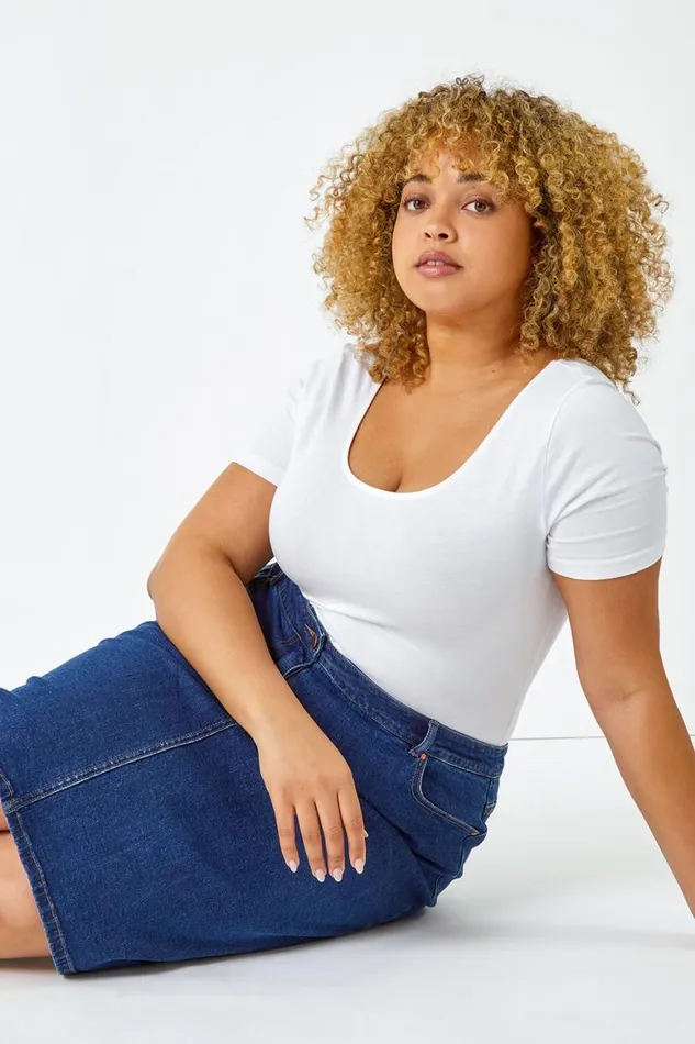Women Indigo Curve Cotton Denim ALine Skirt Roman Skirts