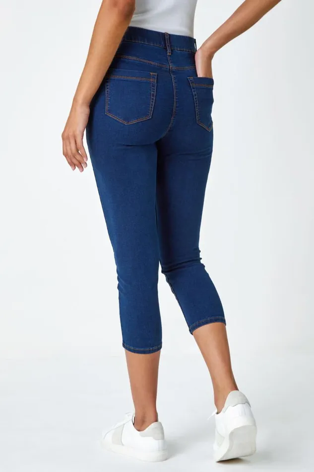 Women Indigo Elastic Waist Cropped Denim Jegging Roman Coords